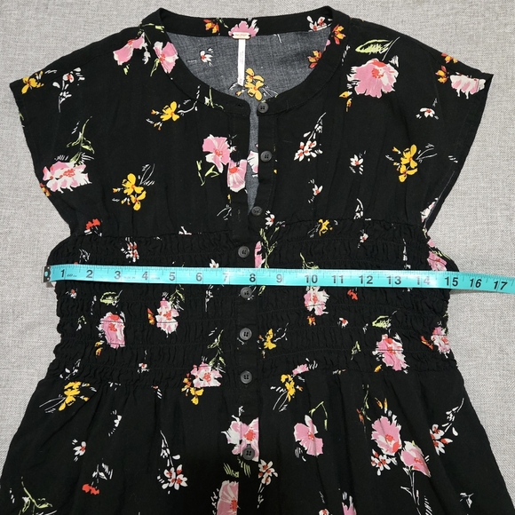 FREE PEOPLE Greatest Day Floral Dress Black Pink Yellow Smocked Waist Medium - Picture 13 of 16